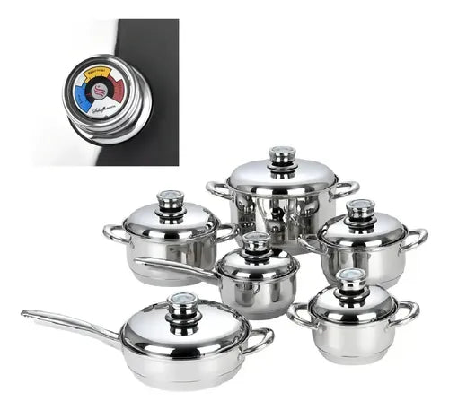 BATERIA DE COCINA 12 PIEZAS TAPA TERMOSTATO