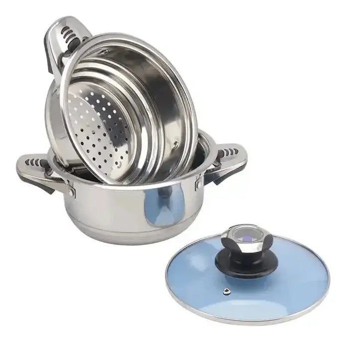 BATERIA DE COCINA 25 PIEZAS EN ACERO TAPA DE VIDRIO