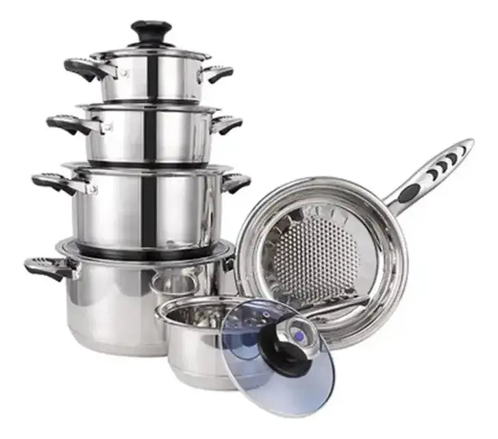BATERIA DE COCINA 25 PIEZAS EN ACERO TAPA DE VIDRIO